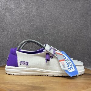NEW Hey Dude Wendy TCU Texas Horned Frog Purple White Slip On Shoes Women's 10
